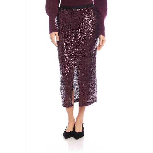 NEW KAREN KANE women's sequin midi skirt in merlot